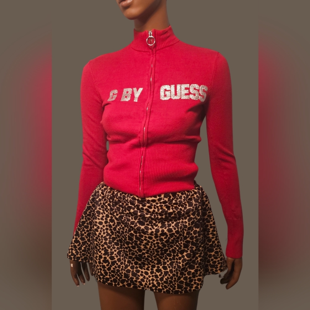 Vintage G by Guess Zip Up turtleneck sweater Size S stretchy With rhinestones